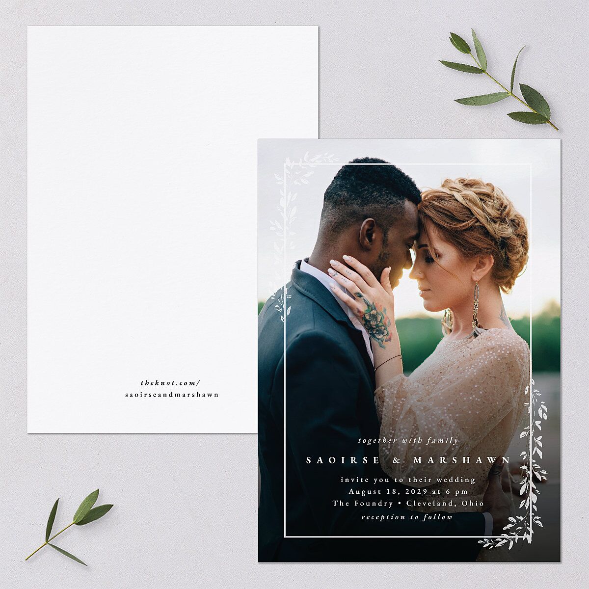 Dainty Frame Wedding Invitations Pure White Signature Blank No Standard