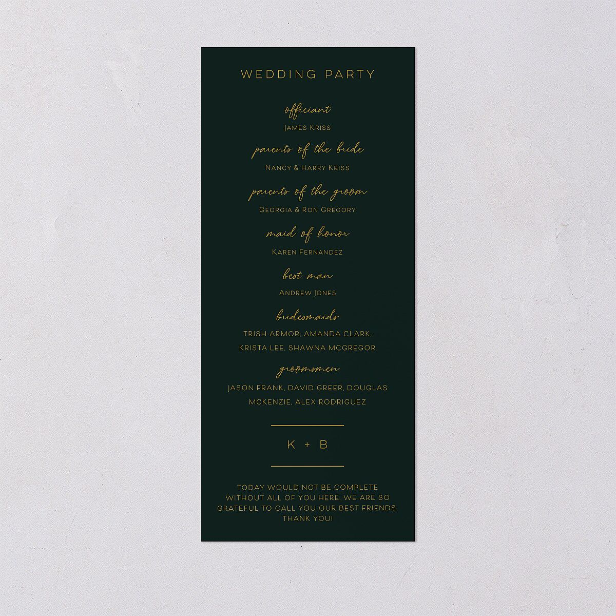 Gold Calligraphy Wedding Programs Dark Green Signature