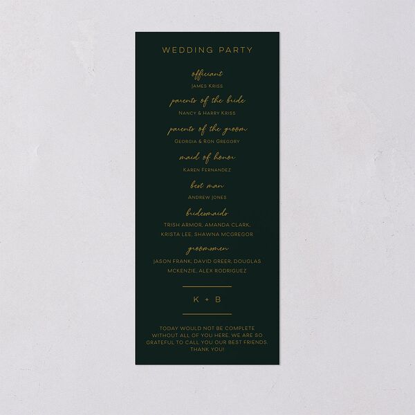 Gold Calligraphy Wedding Programs Dark Green Signature