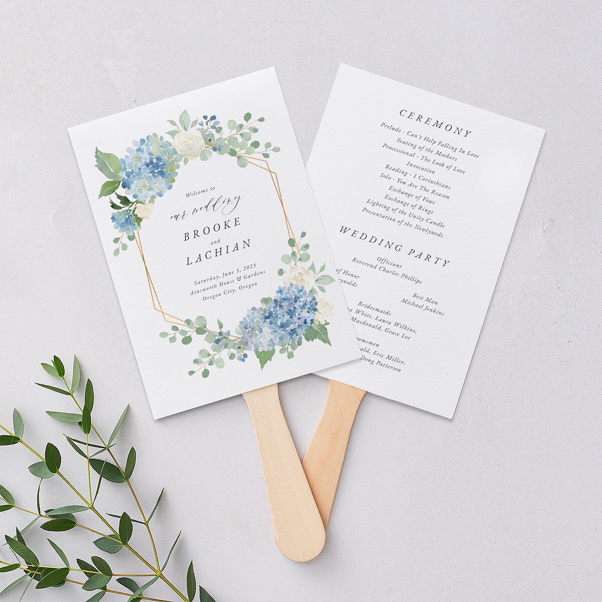 Elegant Hydrangea Fan Programs Dusty Blue Signature Standard