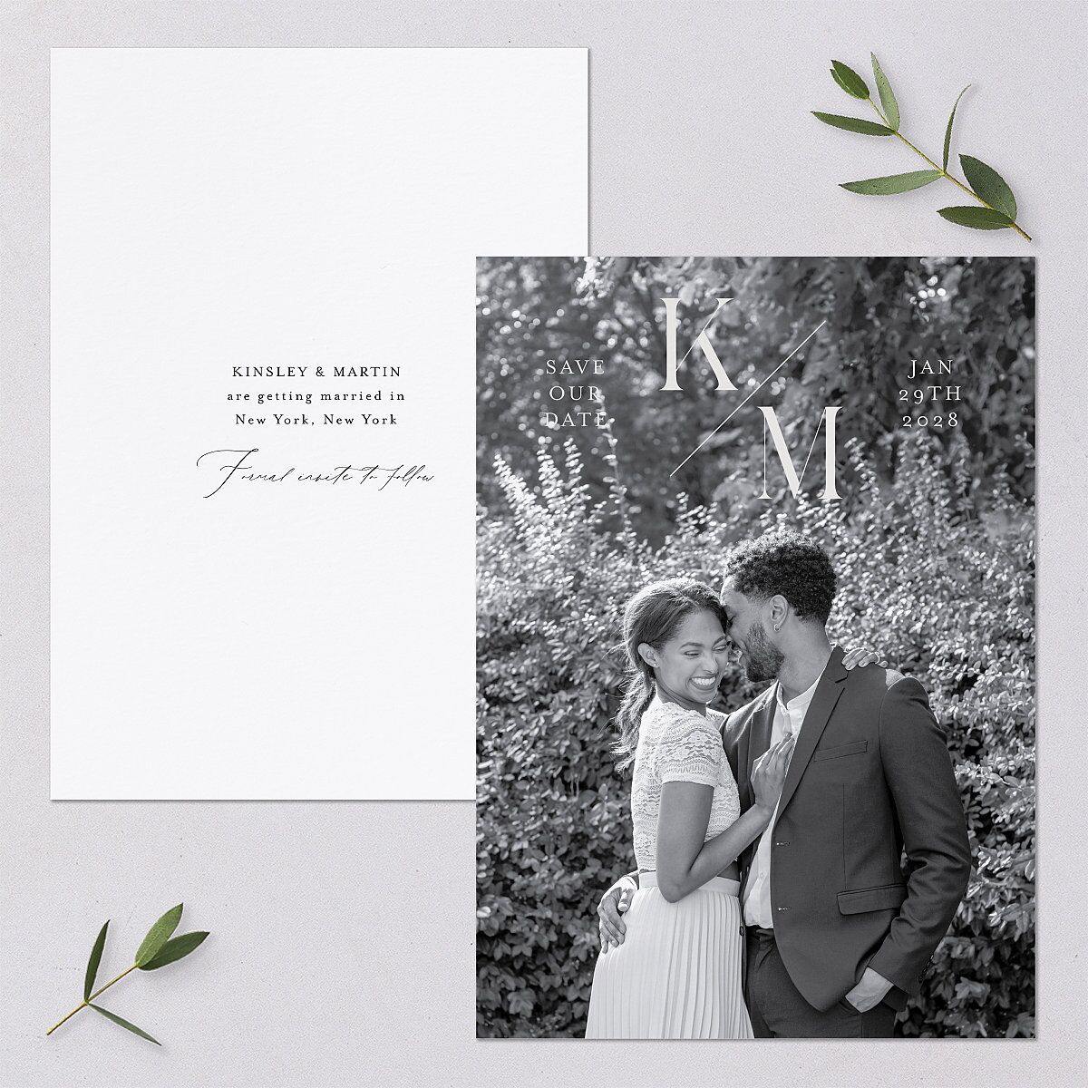 Monogram Slant Save the Date Cards — view 1