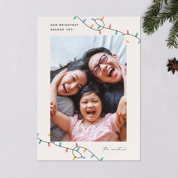 Whimsical Drawn Holiday Lights Holiday Cards Sapphire Signature Blank Standard