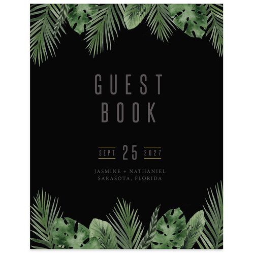 Tropical Leaves Wedding Guest Book Midnight