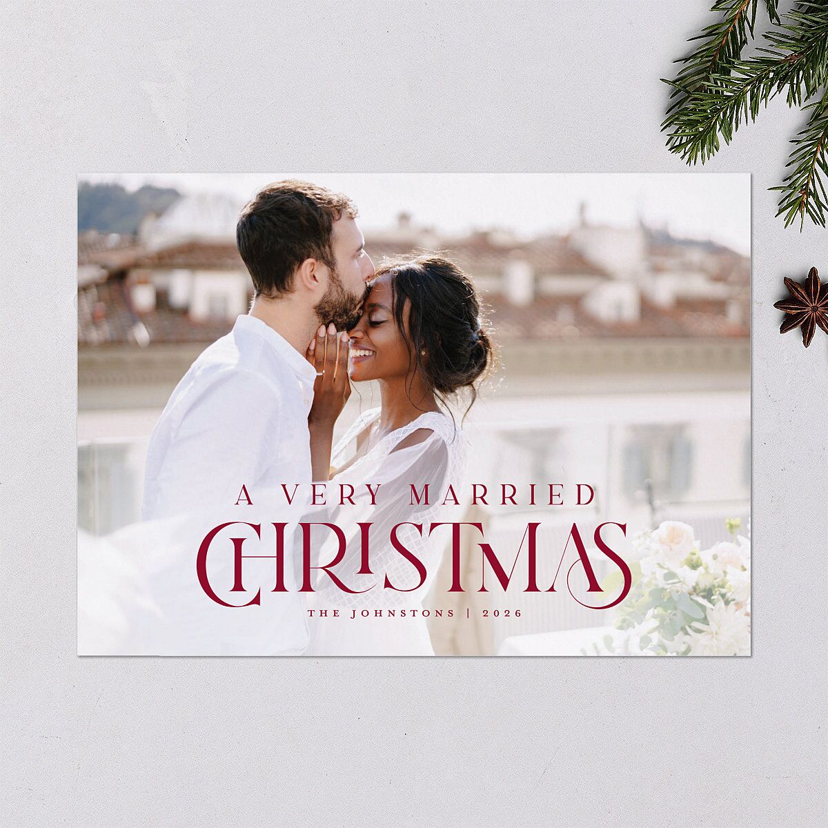 Newlywed Christmas Holiday Cards Garnet Signature Blank Standard Landscape