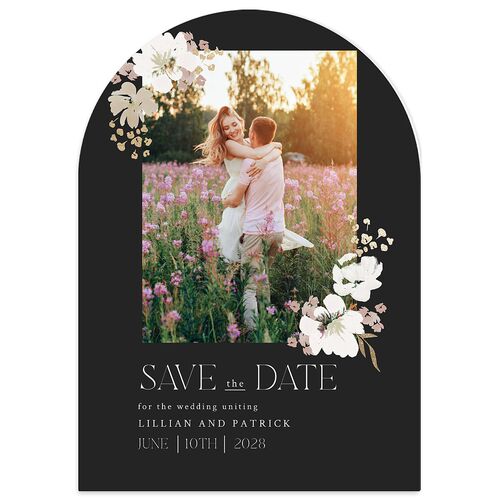 Blooming Frame Save The Date Cards Gold Charcoal Signature smooth Blank No Arch