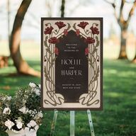 Vintage Nouveau Floral Standard Welcome Sign Large Merlot Standard Indoor Foam Core L Welcome