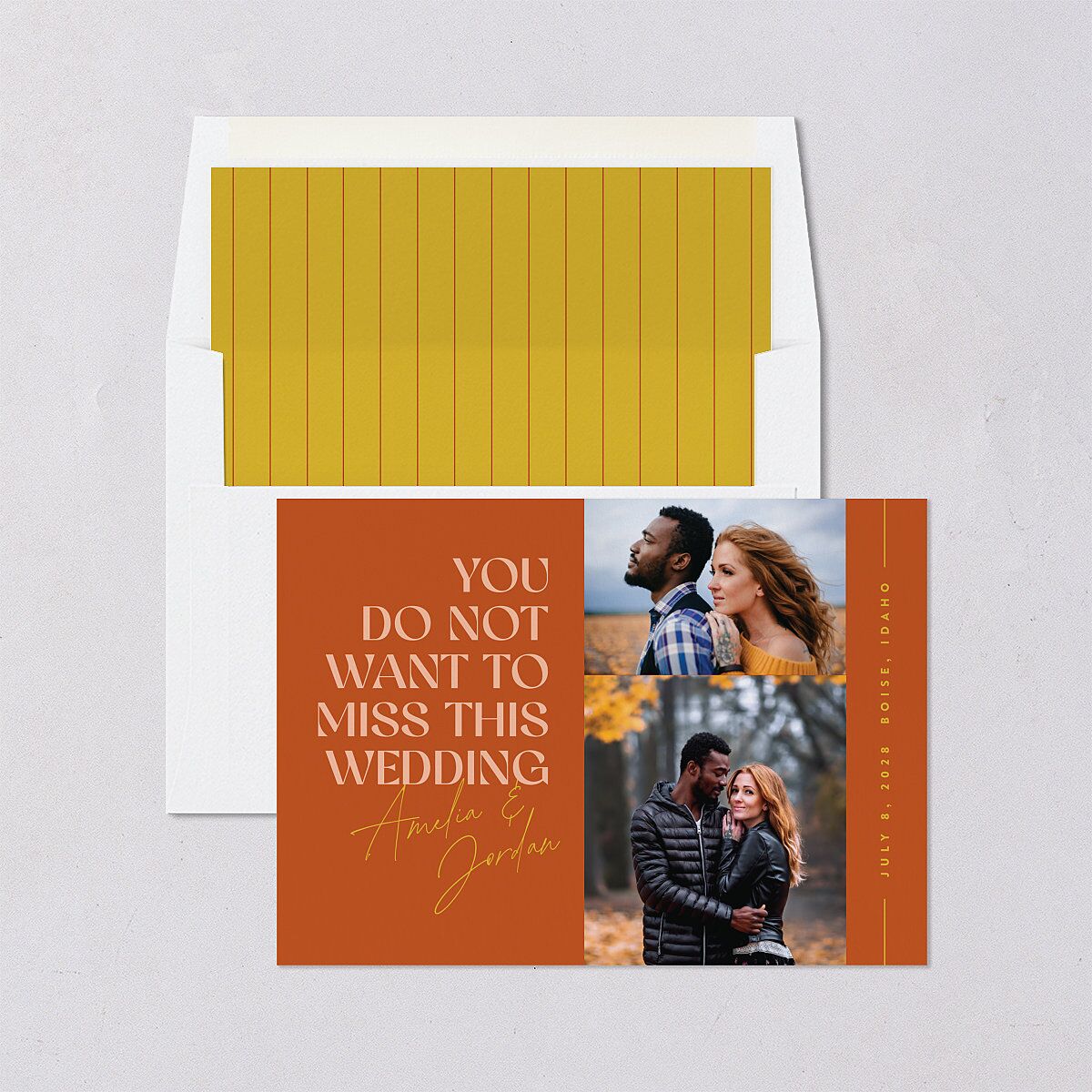 Wedding of the Century Save The Date Cards Burnt Orange Signature smooth Blank No Standard