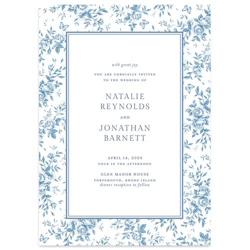 Antique Garden Lace Floral Wedding Invitations French Blue Signature Blank No Standard