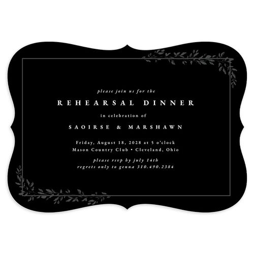 Delicate Frame Rehearsal Dinner Invitations Licorice Signature Blank Bracket