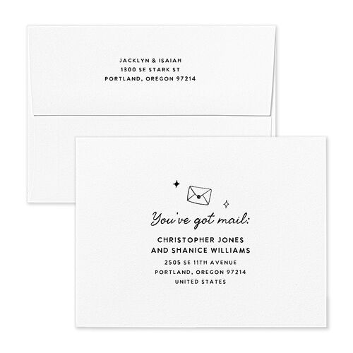 Hand Drawn Wedding Icons Photo Save the Date Petite Card Envelopes White Shimmer Champagne Both Recipient and Return Addresses Pearlescent Standard