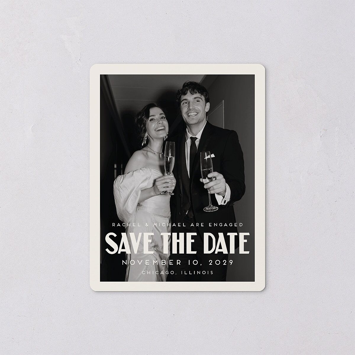 Vintage Art Deco Photo Save The Date Magnets Off-White Magnet Paper