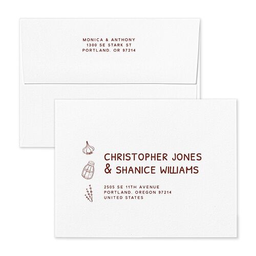 Hand Drawn Recipe Save the Date Magnet Envelopes Rose Saddle Recipient Address Signature Standard