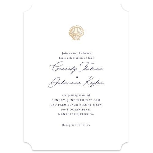 Classic Shell Wedding Invitations Gold Royal Blue Signature Blank No Ticket