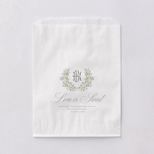 Luxury Floral Monogram Wedding Day Paper Favor Bags Cotton White Wax-Lined Food Safe Paper