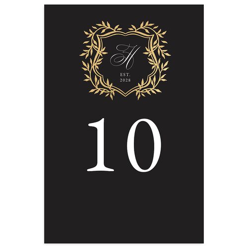 Formal Crest Table Numbers Gold Licorice Signature
