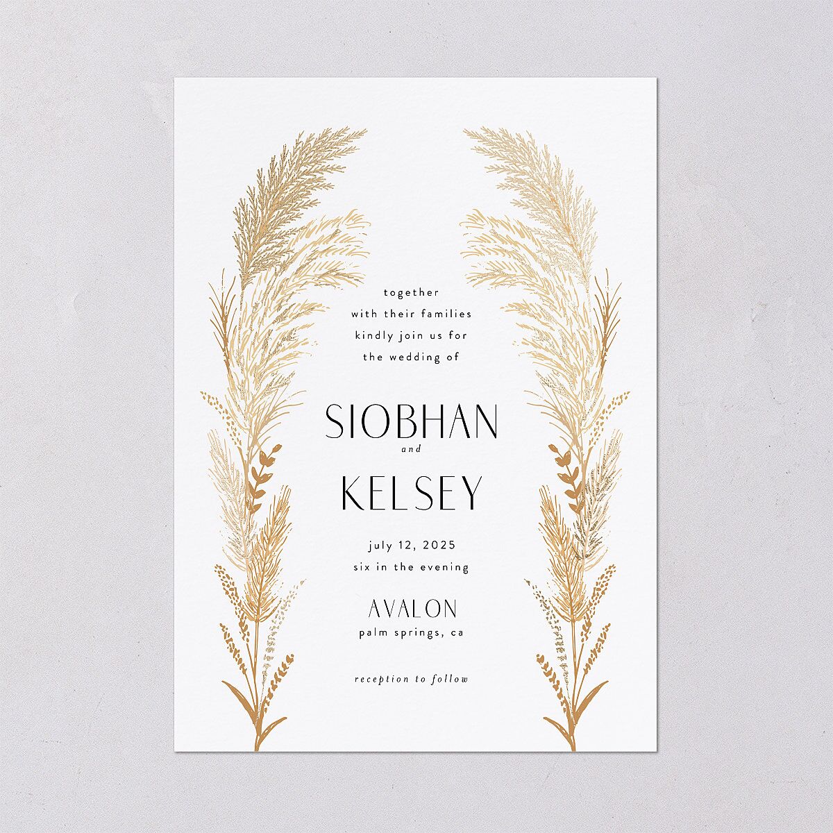 Regal Pampas Wedding Invitations Gold Pure White Signature Blank No Standard