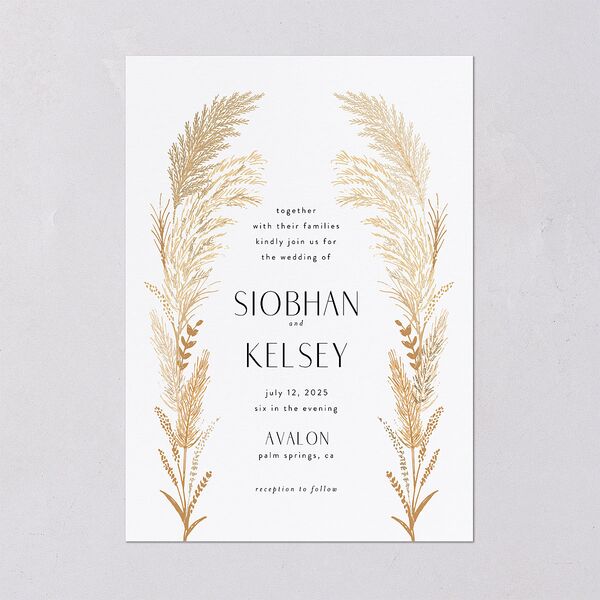 Regal Pampas Wedding Invitations Gold Pure White Signature Blank No Standard