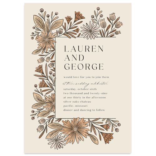 Timeless Wildflowers Wedding Invitations Sepia Signature Blank No Standard