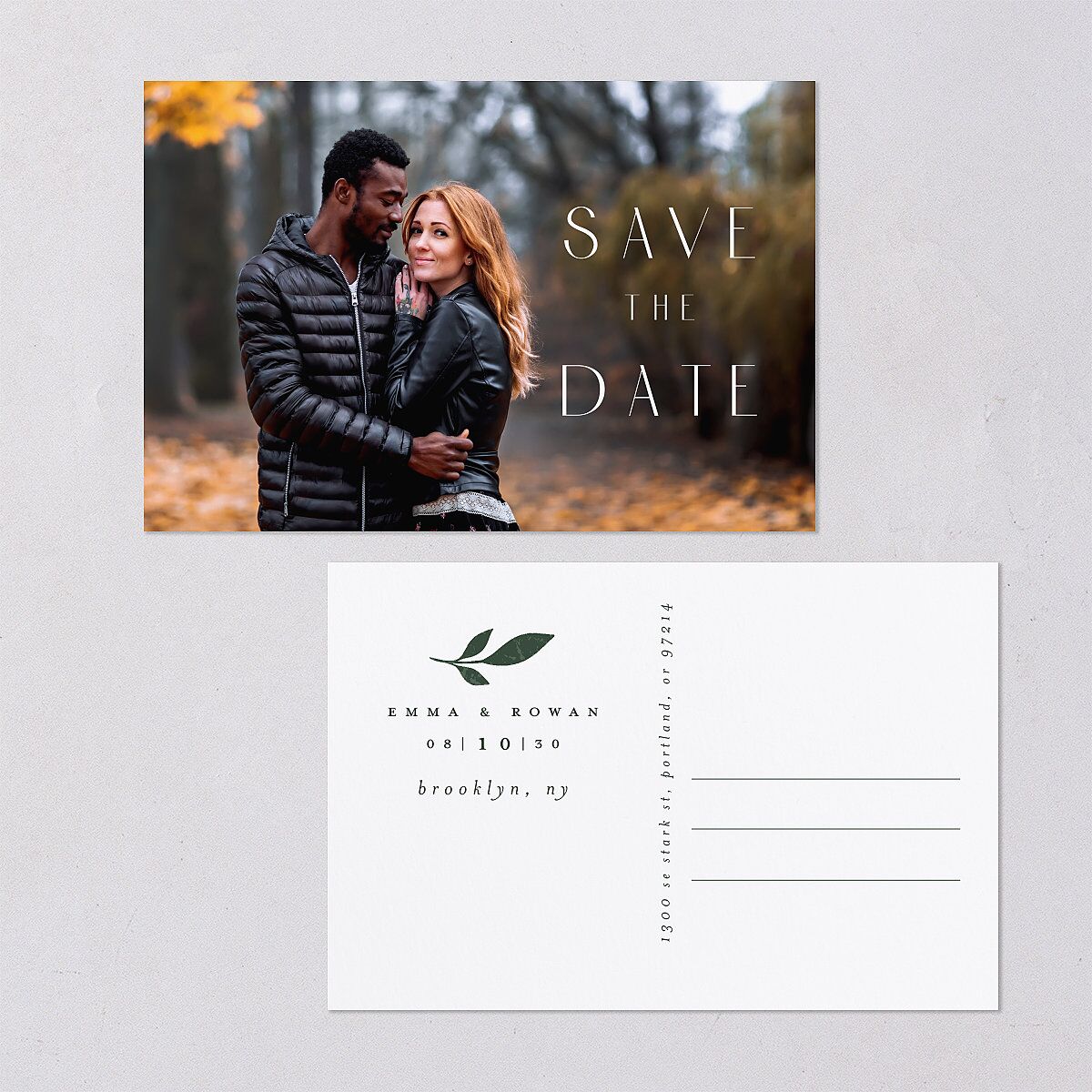 Gilded Leaves Save The Date Postcards Hunter Green Postcard