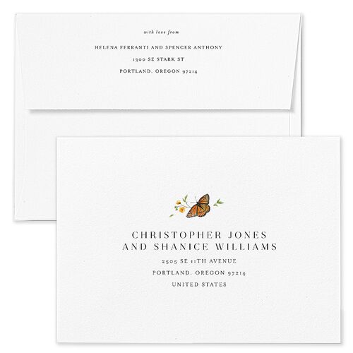 Rustic Butterflies Wedding Invitation Envelopes Rose Pure White Return Address Standard Signature