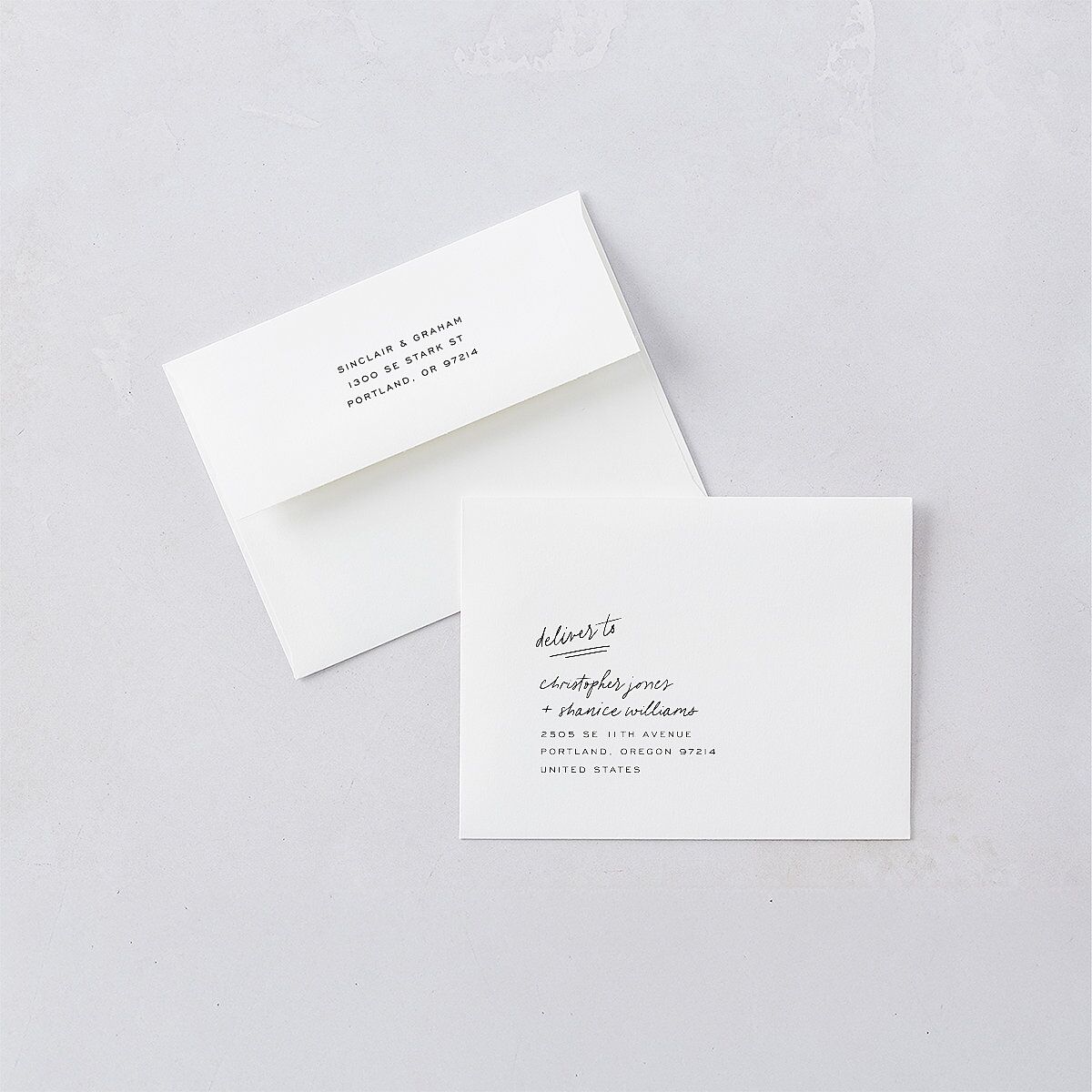 Sunny Day Modern Script Save the Date Magnet Envelopes White Pure White Both Recipient and Return Addresses Signature Standard