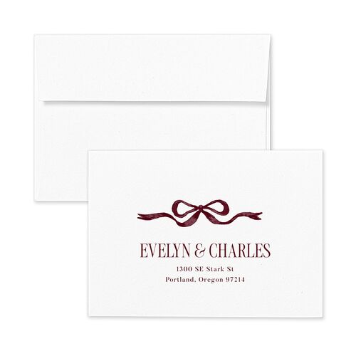 Whimsical Hand Drawn Bow Response Card Envelopes White Burgundy Return Address Signature Standard
