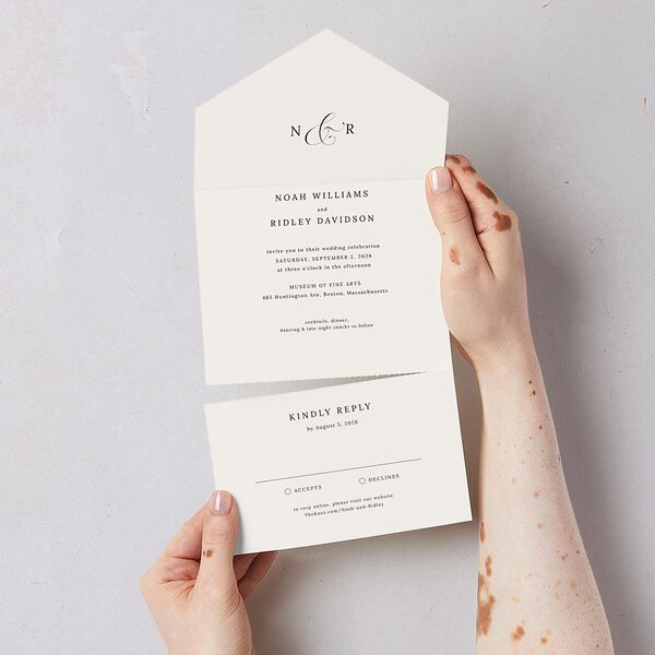 Elegant Polished Minimalist All-in-One Wedding Invitations Linen Signature Light Both Recipient and Return Addresses No