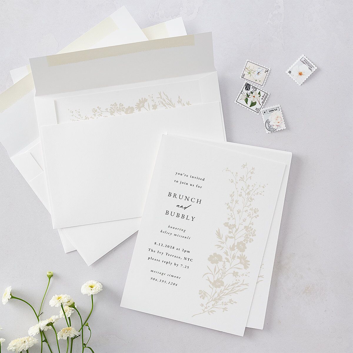 Gilded Wildflower Bridal Shower Invitations Pure White Signature Blank