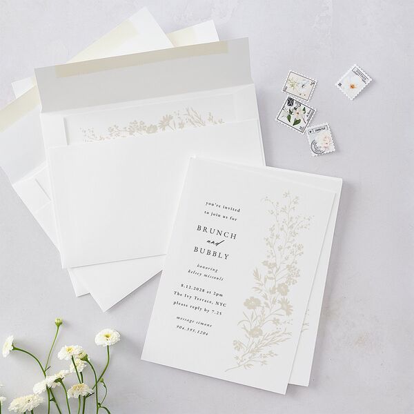 Gilded Wildflower Bridal Shower Invitations Pure White Signature Blank