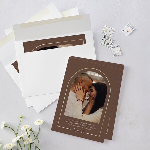 Monogram Arch Foil Wedding Invitations Gold Walnut Signature Blank Arch No