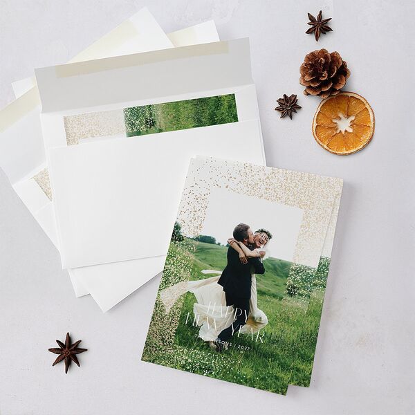 Shimmering New Year Holiday Cards Gold Ink Blue Signature Blank Standard Portrait
