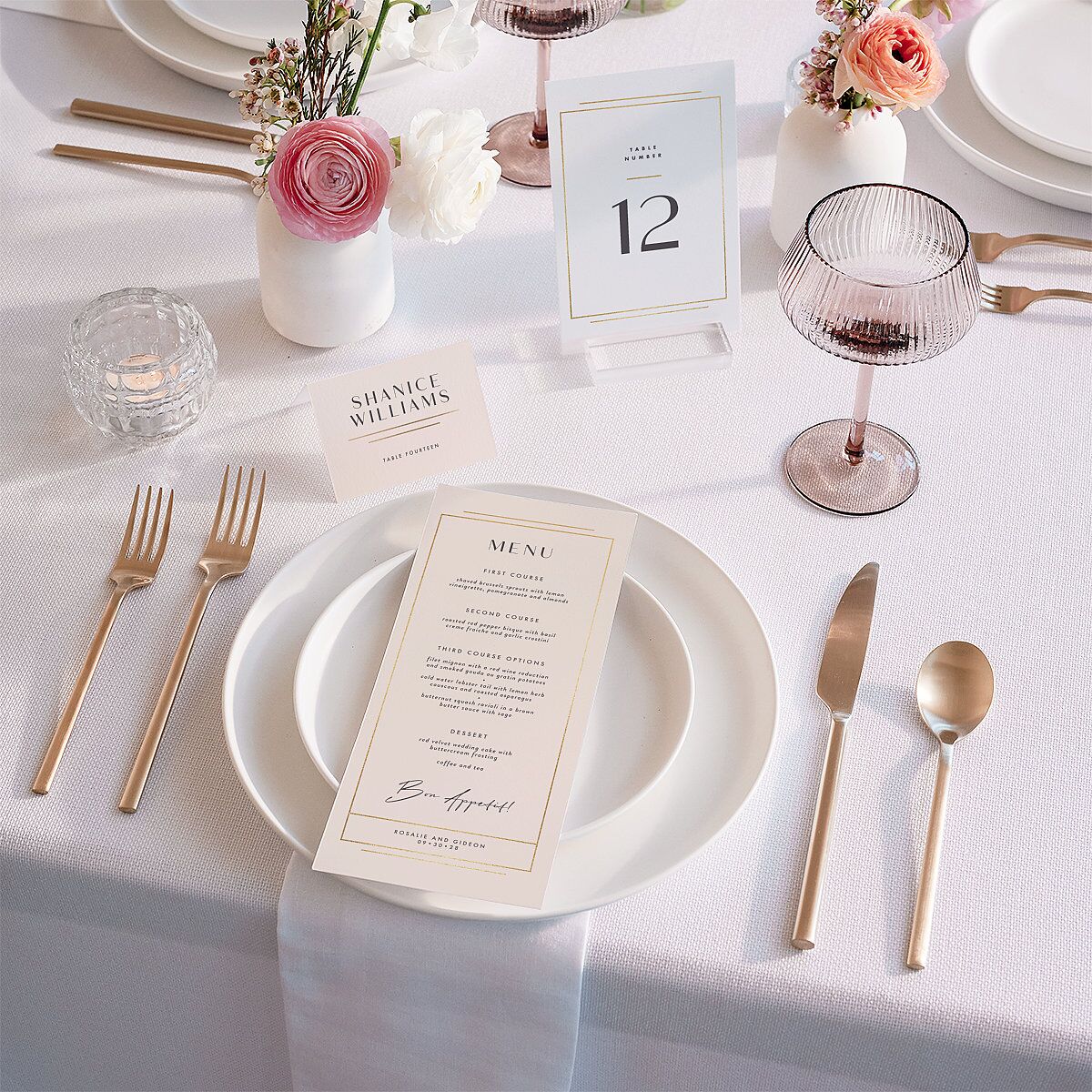 Refined Frame Place Cards Gold Snow Signature