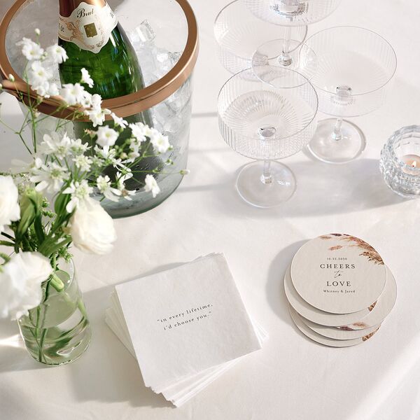 Soft Pampas Botanical Engagement Party Cocktail Napkins Sepia Napkin Uncoined