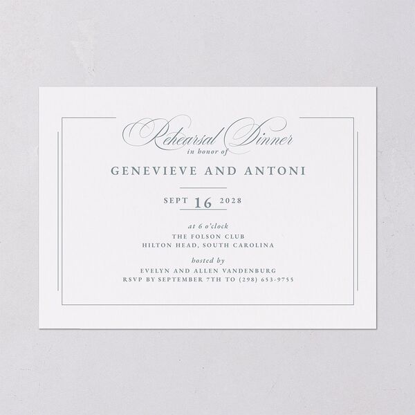 Elegant Photograph Rehearsal Dinner Invitations Dusty Blue Signature Blank Standard