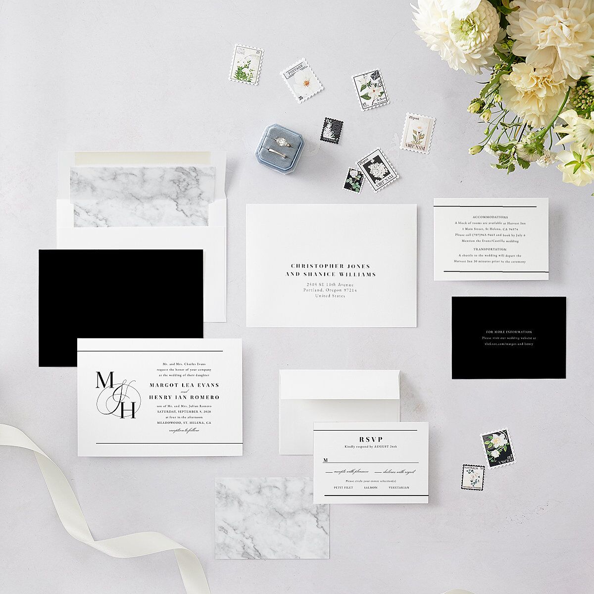Classic Monogram Wedding Invitations Pure White Signature Blank No Standard