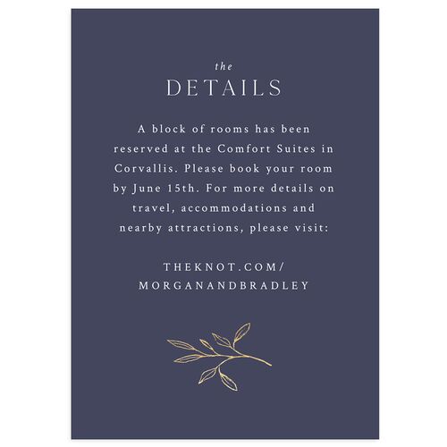 Botanical Accent Foil Wedding Enclosure Cards Ink Blue Gold Signature Standard
