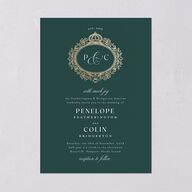 Glamorous Crown Monogram Crest Wedding Invitations by Bridgerton Gold Deep Lake Signature Blank No