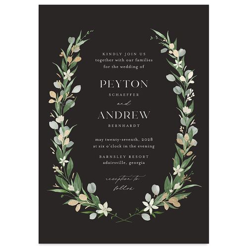 Greenery Laurel Foil Wedding Invitations Charcoal Gold Signature Blank No Standard