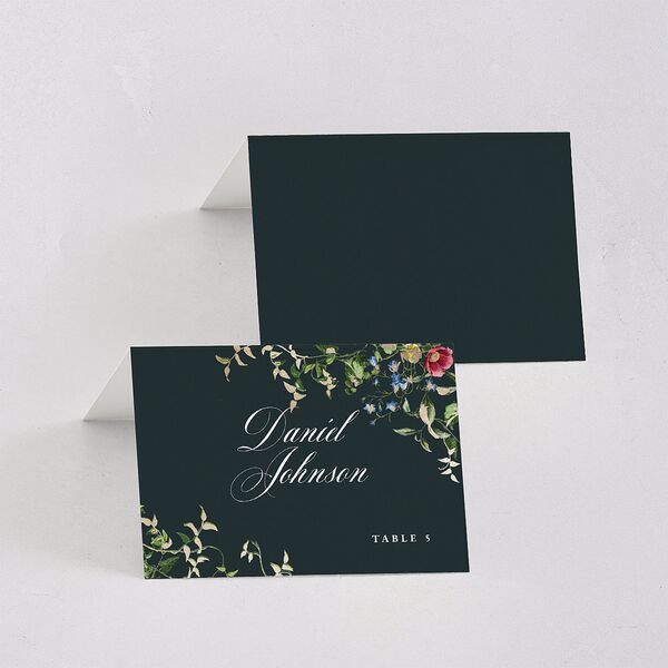 Opulent Garden Foil Place Cards Gold Dark Emerald Signature