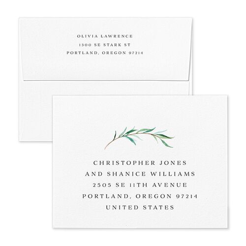 Natural Laurel Save the Date Magnet Envelopes White Kelly Green Both Recipient and Return Addresses Signature Standard