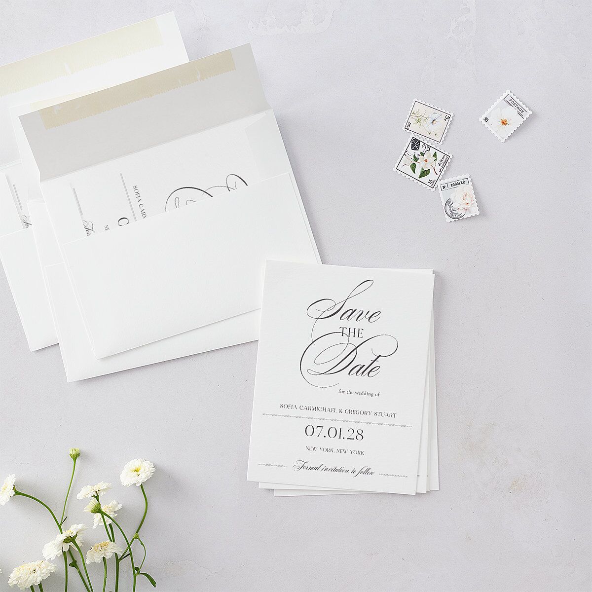 Classically Elegant Save the Date Petite Cards Pure White Signature smooth Blank No Standard
