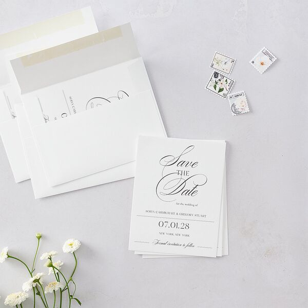 Classically Elegant Save the Date Petite Cards Pure White Signature smooth Blank No Standard