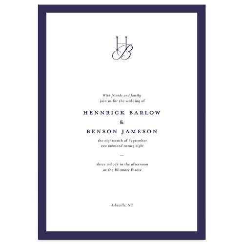 Refined Monogram Wedding Invitations Navy Signature Blank No Standard