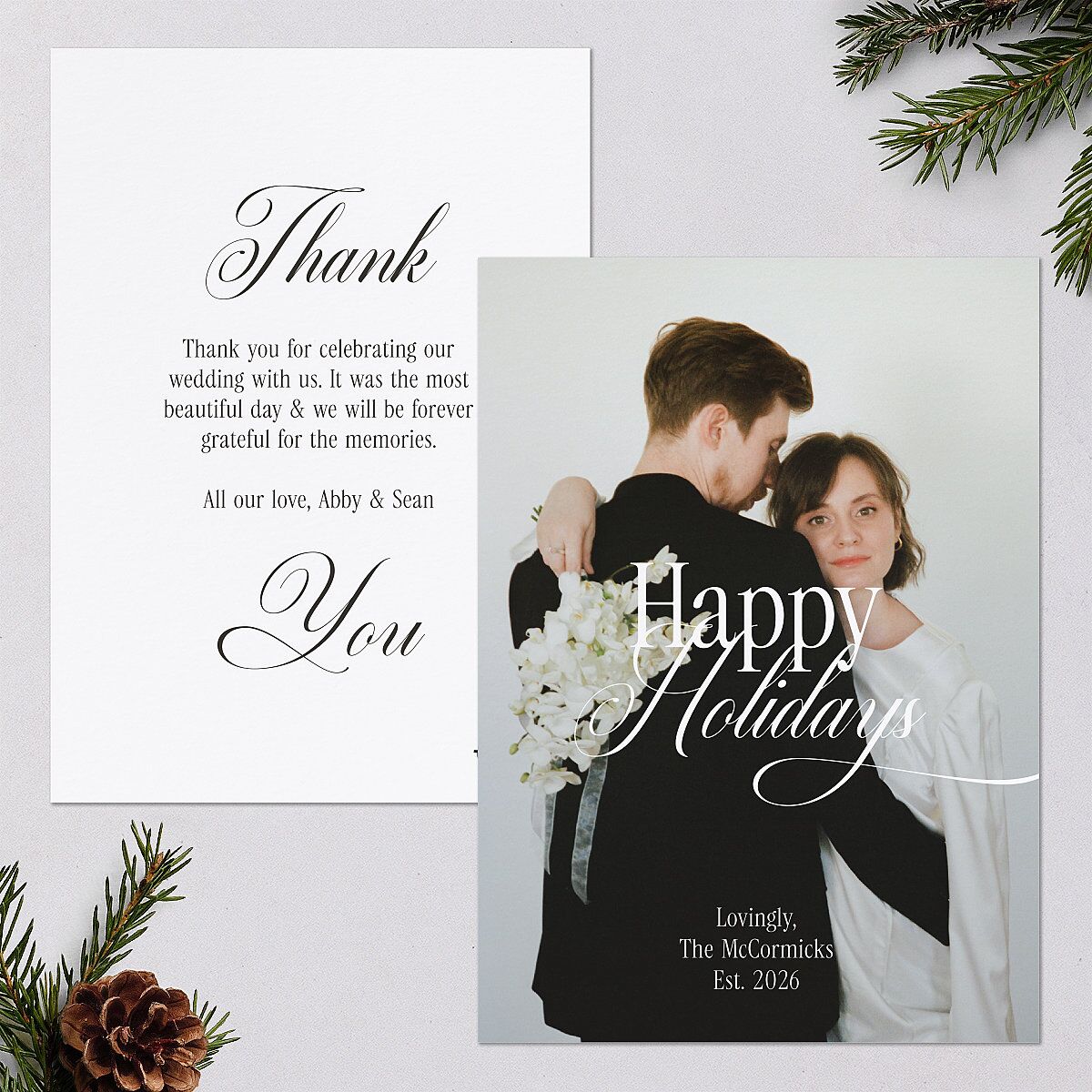 Timeless Happy Holiday Photo Holiday Cards Pure White Signature Blank Standard
