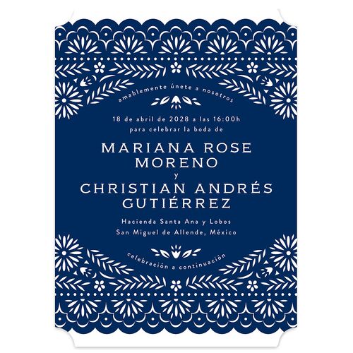 Papel Picado De Mexico Wedding Invitations Navy Signature Blank No Ticket