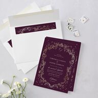 Formal Opulent Frame Wedding Invitations Bordeaux Gold No Signature Blank