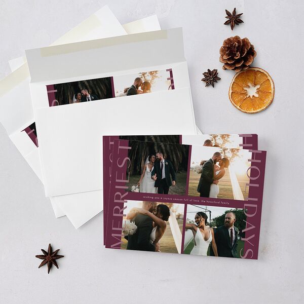 Bookend Greeting Holiday Cards Bordeaux Signature Blank Standard Landscape