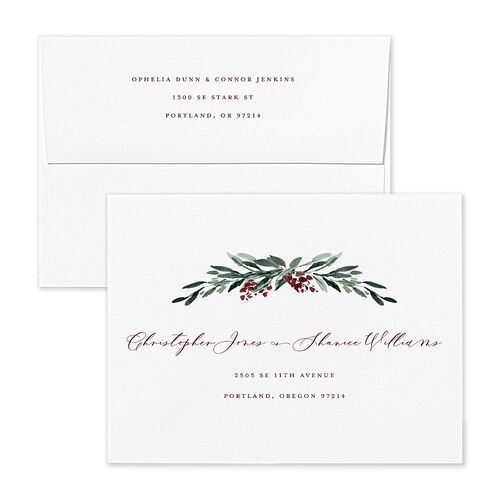 Gilded Botanical Foil Save the Date Petite Card Envelopes White Burgundy Both Recipient and Return Addresses Signature Standard