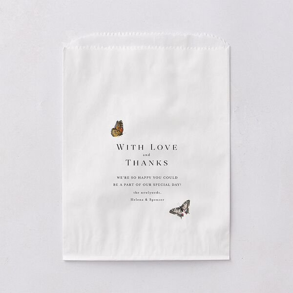 Rustic Butterflies Wedding Day Paper Favor Bags White Pure White Wax-Lined Food Safe Paper