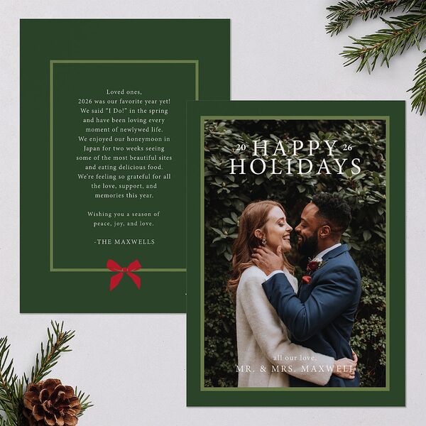 Simple Frame Photo Accent Holiday Cards Hunter Green Signature Blank Standard